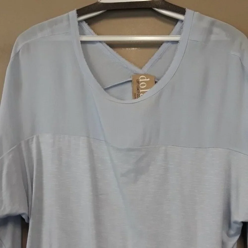 Anthropologie Dolan Womans Top Medium Light Blue Sheer Yoke BOHO Casual - Picture 6 of 10